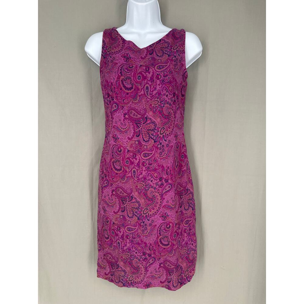 90s Vintage Dress Womens XS Purple Paisley Mini Silk Boho Cottage Bohemian